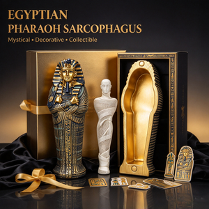 Statua in Resina del Piccolo Sarcopago di Re Tutankhamon, Figura della Mummia dell'Antica Tomba Egizia, Oggetto Decorativo da Collezione per Scaffali, Scrivanie e Casa - Product Image 1