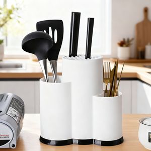 Support de couteaux en plastique, support d'ustensiles de cuisine intégré en trois parties, noir, style japonais et coréen - Product Image 2