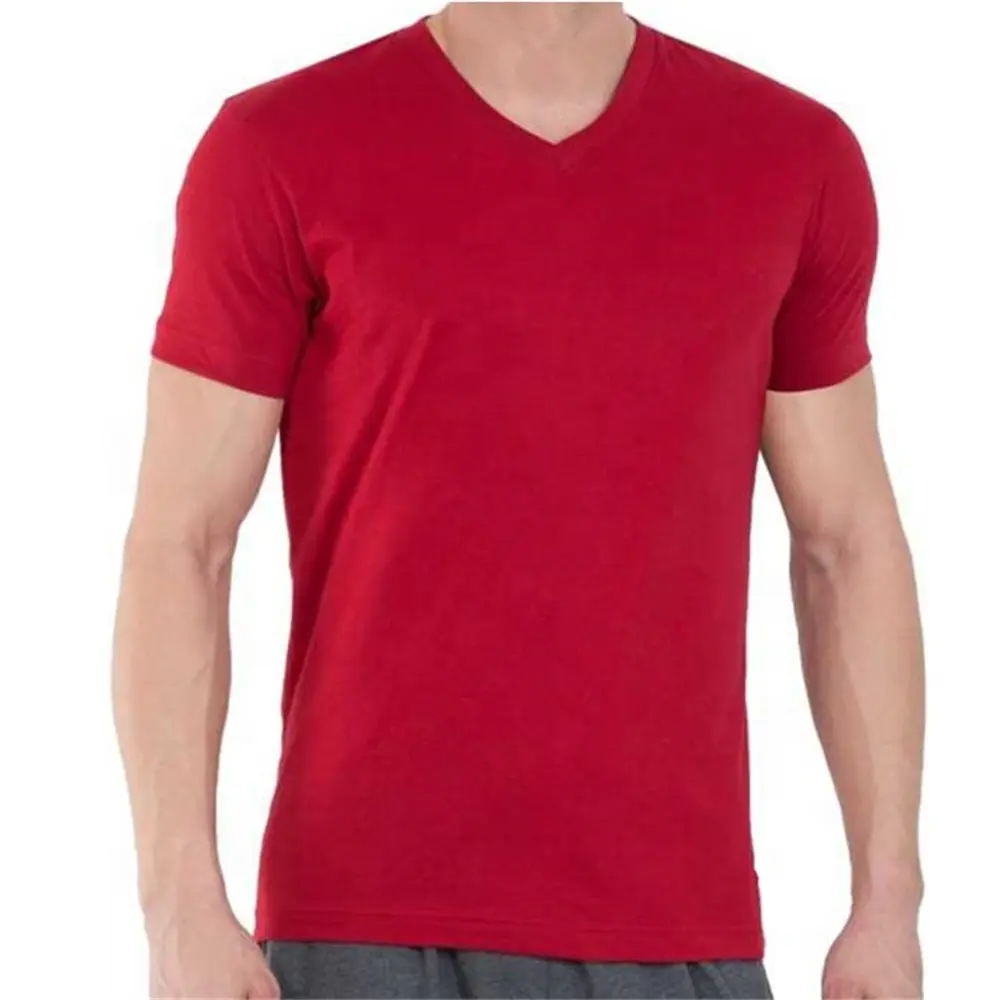 Mens Wholesale Customized Fashion Design Red V Neck Tshirts Men Short Sleeve T Shirt men's t-shirts