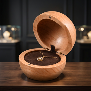 Apple Shape Wooden <b>Gift</b> <b>Box</b>, Natural Wood Round Keepsake <b>Box</b> for <b>Necklace</b> Bracelet, Wedding Anniversary Corporate <b>Gift</b> - Product Image 3