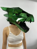 Masque géométrique en forme d'éléphant, masque de tête d'éléphant en miroir facetté argenté et doré pour spectacle sur scène