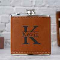 Gourde isotherme en métal de 6 oz avec logo personnalisé, enveloppée de cuir, étanche, pour hommes, poches de veste de camping, pour whisky et spiritueux