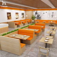 Ensemble de sièges en bois pour restaurant, mobilier de café moderne, banquette en cuir pour restauration rapide, table et chaises en bois ST022