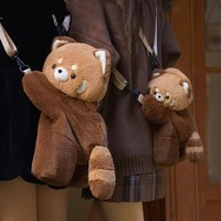 Sac à dos en peluche Raton Laveur, Sac Panda Rouge Mignon, Sac de Voyage Étudiant Kawaii Moelleux, Fabricant OEM ODM Personnalisé Vente en Gros