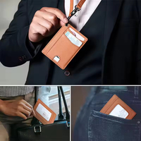 Portefeuille court pour homme en cuir véritable avec logo en relief, blocage RFID, porte-cartes et cordon tour de cou