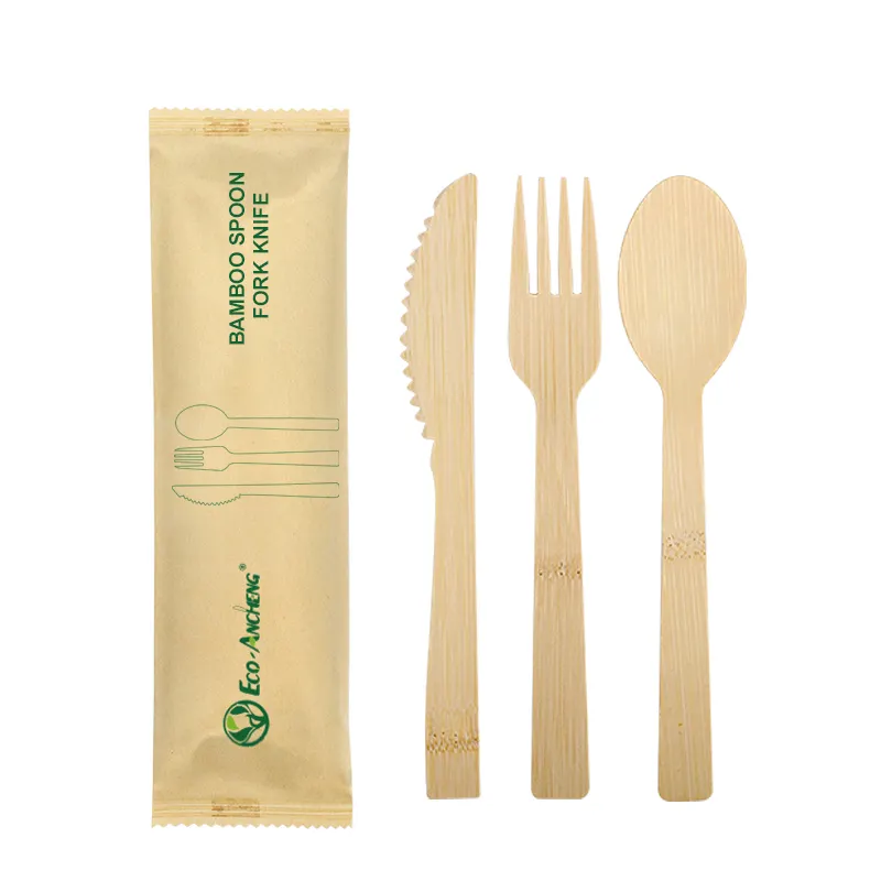 Vajilla de bambú desechable de peso pesado compostable degradable ecológica, cuchillo, tenedor, cuchara a la venta