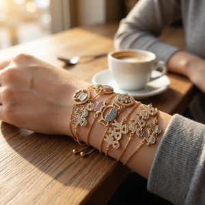 BC1262 Fashion <strong>Gold</strong> Plated Brass CZ Micro Pave Wrist Children Adjustable <strong>Bracelet</strong> <strong>Boys</strong> and Girls Charm Kids Chain <strong>Bracelet</strong> - Product Image 2