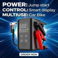 Démarreur de batterie et compresseur d'air 150 PSI, nouveau, portable, pour voiture et moto, avec fonction d'arrêt automatique, gonfleur, chargement USB-A, affichage numérique