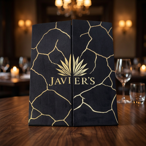 Couverture de menu de restaurant noire durable personnalisée pour hôtel, café, porte-menu en cuir PU - Product Image 1