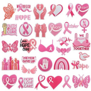 <span class=keywords><strong>Nastro</strong></span> rosa Design di consapevolezza del cancro al seno perchi ricamato ferro personalizzato su Patch per abbigliamento Jeans - Product Image 6