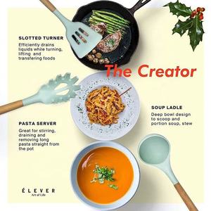 بسعر المصنع مجموعة أدوات مطبخ ملونة 12 قطعة ، أواني سيليكون من الفولاذ المقاوم للصدأ ، مقبض خشبي للمطبخ المنزلي - Product Image 5