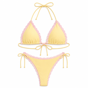 Conjunto de bikini triangular para mujer con encaje, traje de baño halter de 2 piezas, ropa de playa con cordón ajustable - Product Image 3