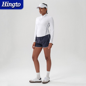 ODM, оптовая продажа, женская одежда для тенниса, быстросохнущие дышащие спортивные тренировочные Топы с длинным рукавом и спортивные шорты, комплекты из 2 предметов - Product Image 6