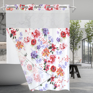 Rideau de douche imprimé floral sans crochet avec rideau de douche sans crochet pour hôtel <span class=keywords><strong>Snap</strong></span> Liner - Product Image 3