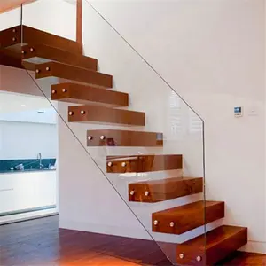 DAIYA 美国浮动橡木楼梯楼梯台阶瓷砖与钢化玻璃栏杆