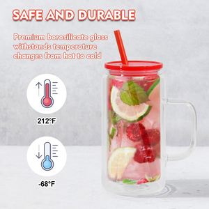 Gobelet isotherme écologique de qualité alimentaire 16 oz à double paroi en verre borosilicate avec couvercle en PP et paille - Product Image 3