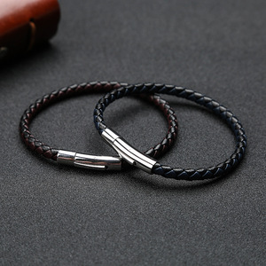 Business Casual Gift Titanium Steel Clasp Hand Braided Magnetic Buckle Waterproof Leather Bracelet for <b>Men</b> - Product Image 4