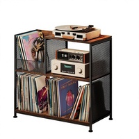 Support de tourne-disque en métal à trois niveaux avec plateforme pour tourne-disque, séparateurs réglables, étagère de rangement pouvant contenir jusqu'à 300 disques vinyles