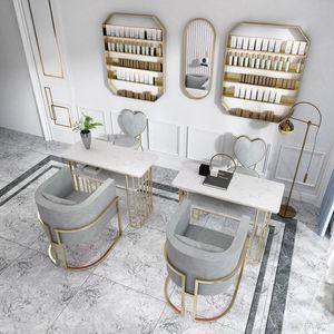 z Nordic Modern Design Gold <b>Nail</b> Table Chair Set Double-Layer Marble Single Double Internet Celebrity Sofa Chair Special Price - Product Image 6