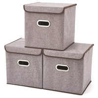 Boîtes de rangement avec Couvercle Lin Panier Pliable Cubes Organisateur Boîte À Conteneurs Tiroirs avec Couvercle- (12.6x12.6x12.6 pouces)