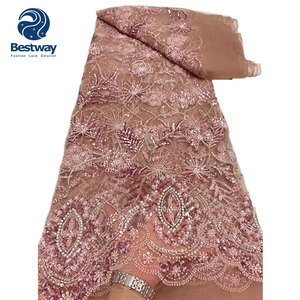 Bestway Dust Pink Luxury Austria Bead bordado vestido de novia con lentejuelas tela de encaje de tul - Product Image 2