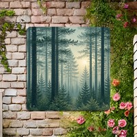 Misty Pine Ormanı Alüminyum Panel Boyama Metal Duvar Sanatı Dekor Alüminyum Sanat Baskısı Kare 20 cm