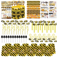 Kit de Faveurs Thème Construction pour Enfants : Autocollants Excavatrice et Pelleteuse, Baguettes à Bulles en Plastique, Porte-clés, Décoration de Gâteau - Cadeau pour Fêtes