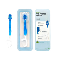 Brosse à dents de voyage jetable 5 en 1 pré-remplie de dentifrice, avec fil dentaire, gratte-langue et poils souples, pour hôtels et compagnies aériennes