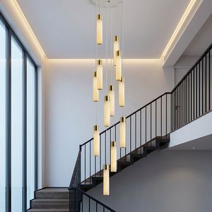 Modern Gold Round Pendant <b>Light</b> With Cylindrical Shade LED Warm White 2700K For Living Room Large Size Adjustable Height - Product Image 1