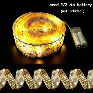 <span class=keywords><strong>LED</strong></span> argento foglia di raso dorato nastro <span class=keywords><strong>Led</strong></span> stringa di seta di illuminazione per la decorazione dell'albero di natale feste al coperto - Product Image 3
