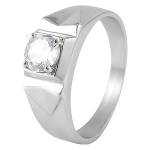 yunnique Men's Geometric <b>Titanium</b> Steel <b>Ring</b> With Black Stone Prong Setting Wedding Jewelry Silver Color - Product Image 5