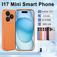 Téléphone portable I17Mini léger et compact, débloqué, 4 pouces, 12 Go + 512 Go, Android 15, Smartphone avec navigation GPS, batterie de secours 4000 mAh
