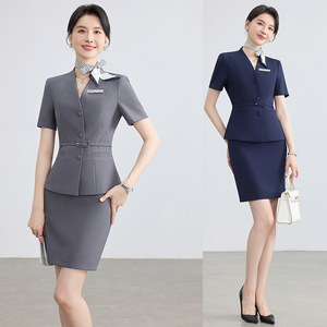 Women's Summer Suit Set Short Sleeve Slim Fit Formal Work Wear Anti-Wrinkle Polyester Fiber Skirt Set - Product Image 1