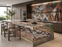 Dalle de quartzite Volupia Maestro polie, incurvée, pour plateau de table à manger, comptoir cascade, panneau mural de douche, dessus de meuble-lavabo
