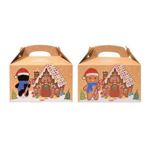 Festive Holiday Christmas Santa Snowman Gingerbread House Designs avec poignées Coffrets cadeaux pour un transport facile - Product Image 3