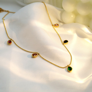 Bohemian Style Multi Color Teardrop Zircon Clavicle Chain Necklace For Women Fashionable Titanium Steel Jewelry - Product Image 2