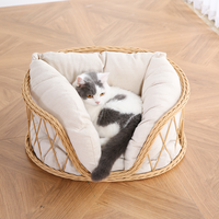 Lit rond en rotin pour animaux de compagnie, canapé pour chat en osier avec coussin rebondissant en peluche, nid douillet pour chien, meubles pour animaux de compagnie anti-anxiété, vente en gros directe usine