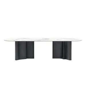Современная мебель для столовой в итальянском стиле, роскошный круглый обеденный стол из мрамора с черной металлической рамой