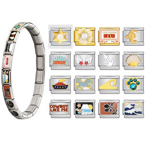 Breloque <span class=keywords><strong>italienne</strong></span> en acier inoxydable pour la fabrication de bracelets DIY, motif coquillage ange, geste de machine à écrire, chansons d'amour, compatible avec les bracelets de 9 mm - Product Image 1