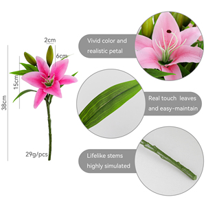 Suministro de Fábrica: Lirios Artificiales de Tacto Real con Tallo Largo de 38cm, Flor de Lirio Falsa para Pedidos al por Mayor, Arreglos Florales para Bodas, Decoración del Hogar - Product Image 2