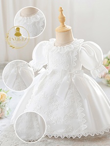 Vestido <span class=keywords><strong>de</strong></span> Bautizo Blanco para Bebé FSMKTZ, Estilo Bebelina con Bordado Vintage, Cuello Redondo y Decoración <span class=keywords><strong>de</strong></span> Lazo, para Bebés <span class=keywords><strong>de</strong></span> 6 <span class=keywords><strong>Meses</strong></span> - Product Image 4