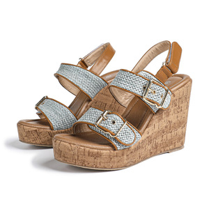 Wedges <b>Sandals</b> Women Open Toe <b>Cork</b> Sole PU Leather Lining Back Strap Platform Buckle Closure Summer Height Increasing Shoes - Product Image 5