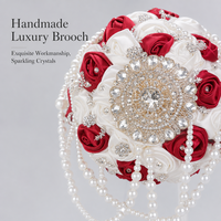 Ramo de Novia de Lujo con Rosa de Satén, Borla de Perlas y Diamantes de Imitación, en Varios Tamaños y Colores, para Boda, Dama de Honor, Ceremonia, Matrimonio, Decoración