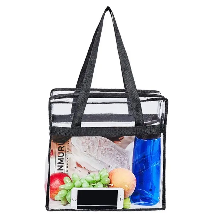 Stadium Approved Clear Tote Bag, Sturdy PVC Construction Zippered Top, Stadium Security Concerts Travel & Gym Clear Bag