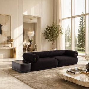 Divano Modulare Marrone per Soggiorno con Schienale Cilindrico, Set di Divani Sezionali Imbottiti con Tavolino Laterale Integrato - Product Image 2