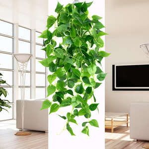 Plantas Artificiales Colgantes, <span class=keywords><strong>Epipremnum</strong></span> <span class=keywords><strong>Aureum</strong></span> Artificial Colgante, Hiedra Artificial Verde para Decoración - Product Image 1