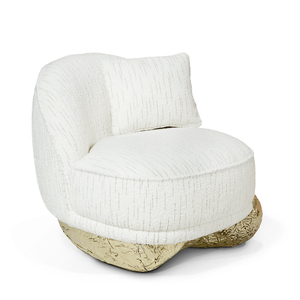 Canapé individuel moderne pour salon, fauteuil de luxe inspiré des falaises, base en laiton martelé poli, revêtement en polyester - Product Image 3