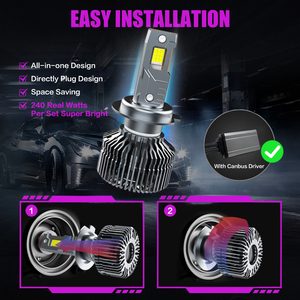 Faro delantero LED H4 de 240W, 65000LM, venta al por mayor de fábrica, tubos de cobre dobles, bombillas de haz Alto y Bajo, Bombilla Led H4 para coche - Product Image 4