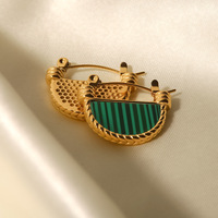 Nouvelle mode boucles d'oreilles en coquille d'ormeau en acier inoxydable plaqué or coquille naturelle malachite forme d'éventail panier conception boucles d'oreilles créoles