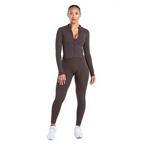 <b>Women</b> High Waist Long Sleeve Zipper Yoga <b>Set</b> Full Length Leggings Breathable Spandex Polyester Gym Workout Clothing Jumpsuit - Product Image 1